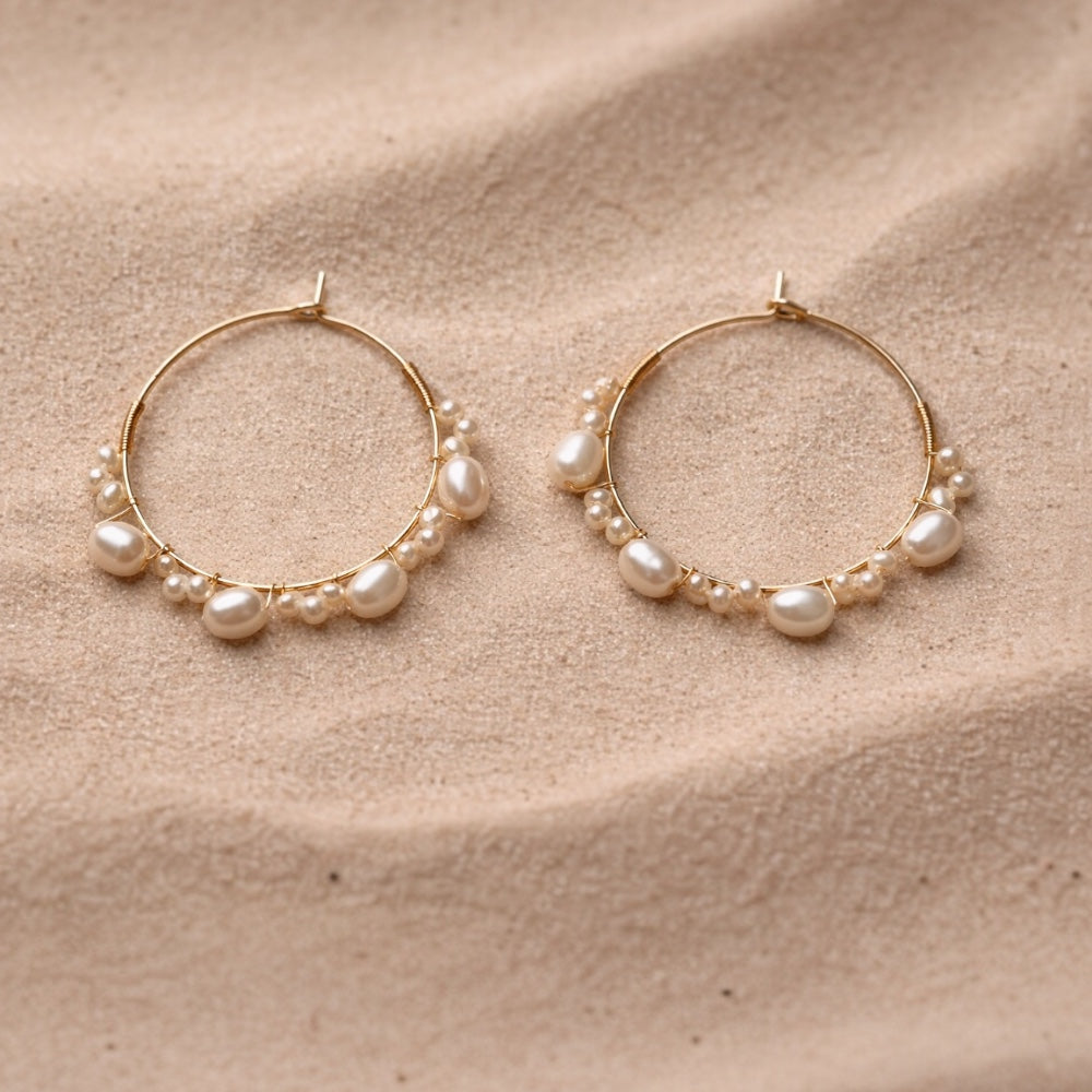 Bloom Hoops - Oorbellen - Zoetwaterparel