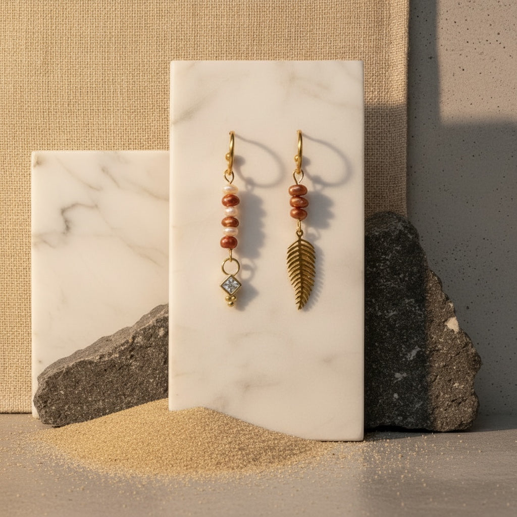 Golden Harmony - Oorbel - zoetwaterparel