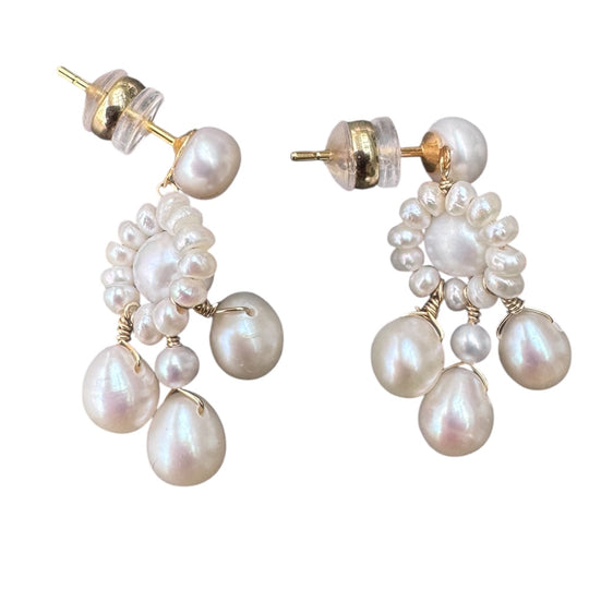 Sun Flower Earrings - Freshwater Pearl 