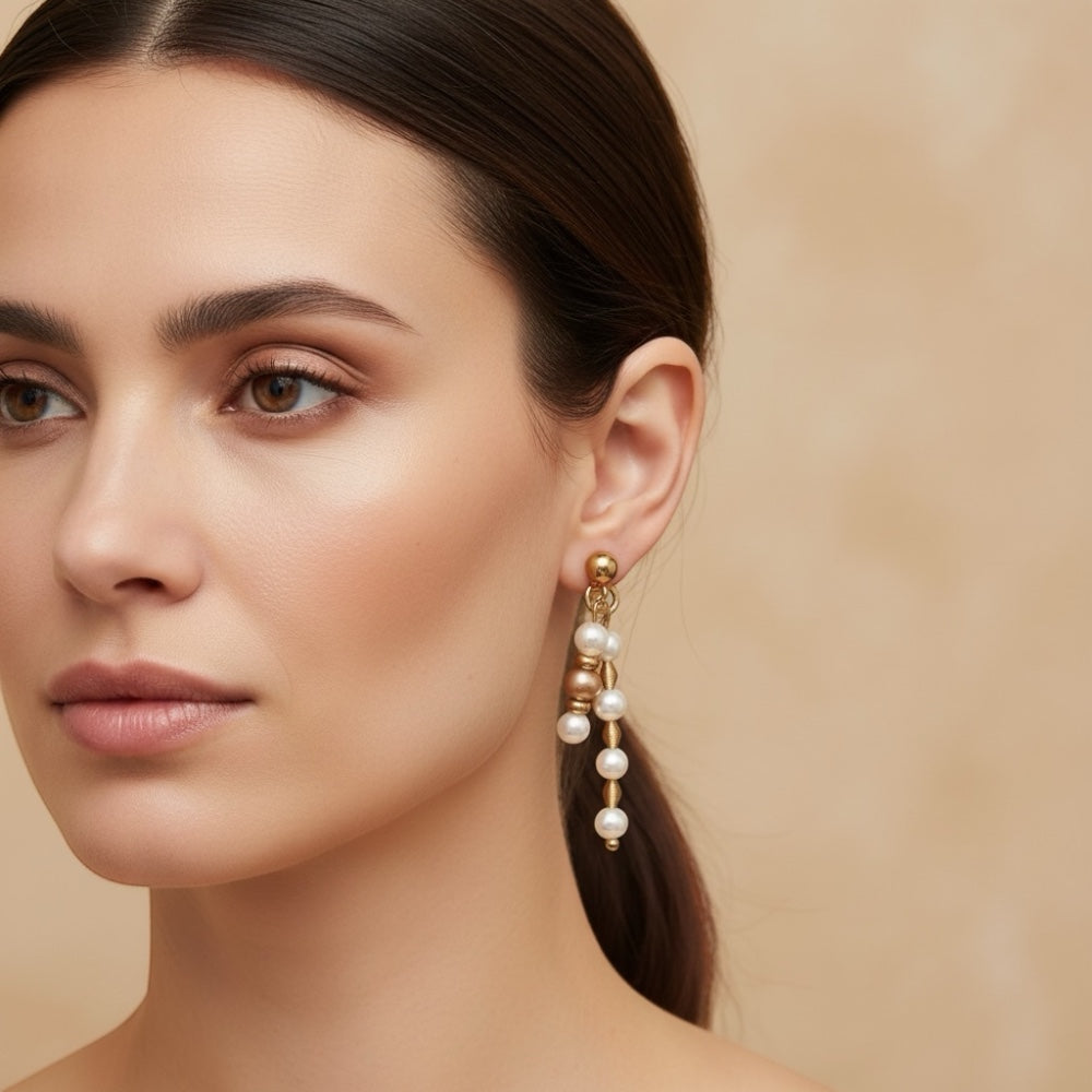 Double Pearl Drop - Oorbel - Zoetwaterparel