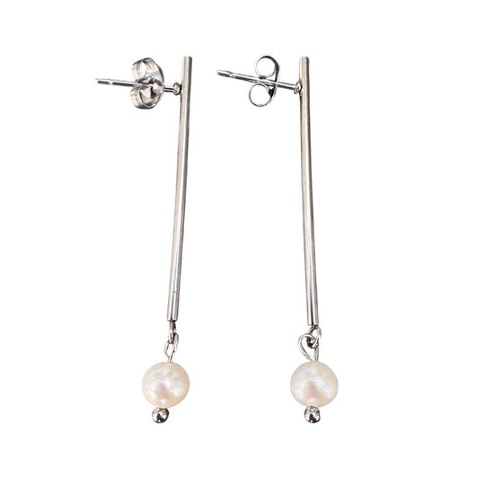 Simone Pearl Line  - Oorbellen - Zoetwaterparel - Zilver