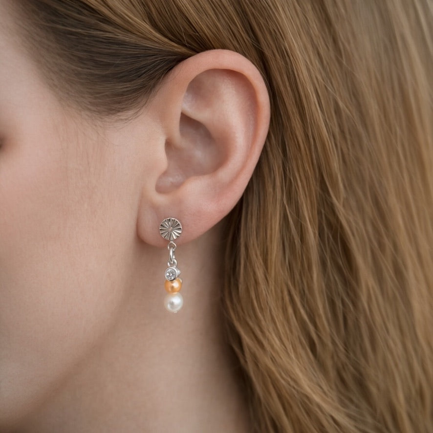 Orange Pearl - Oorbel - Zoetwater parel - Zilver