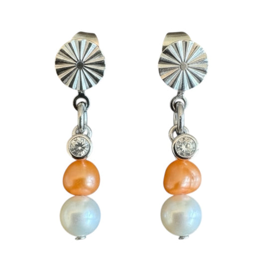 Orange Pearl - Oorbel - Zoetwater parel - Zilver