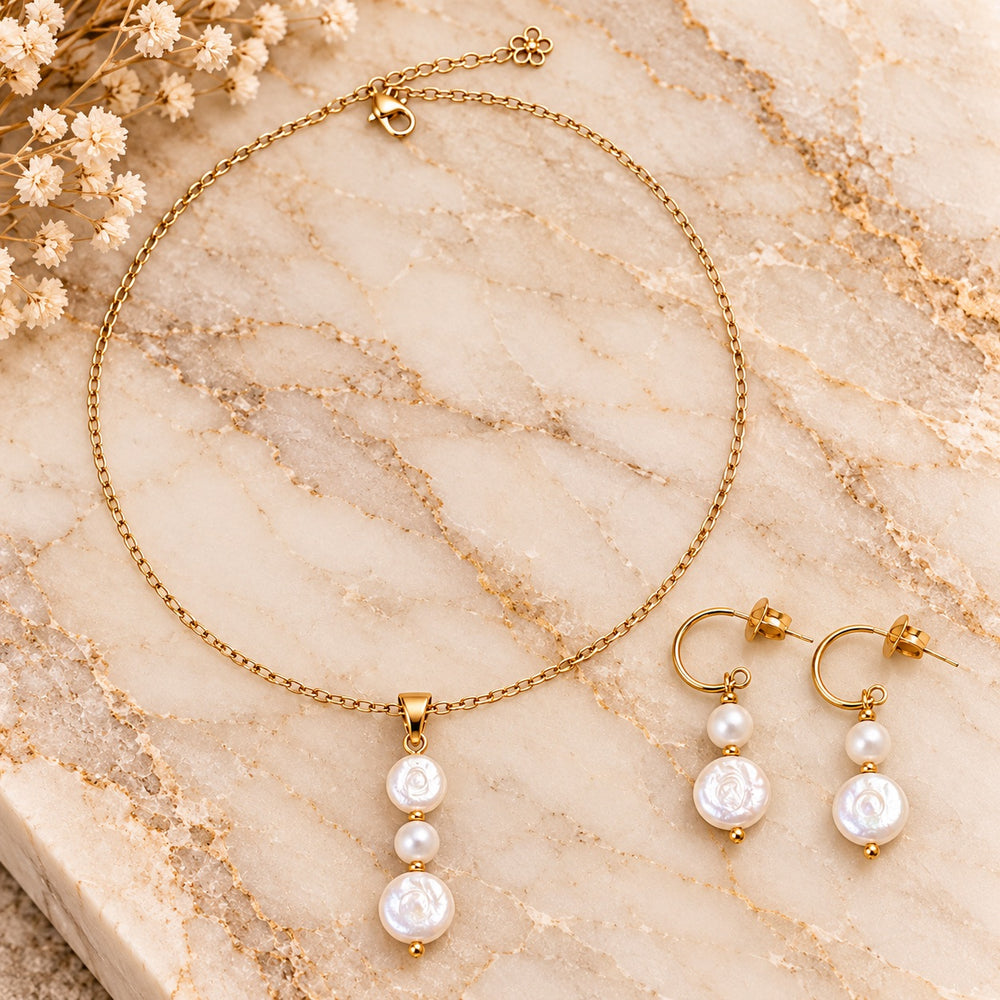 Venezia - Parelset Ketting en oorbellen - Zoetwaterparel