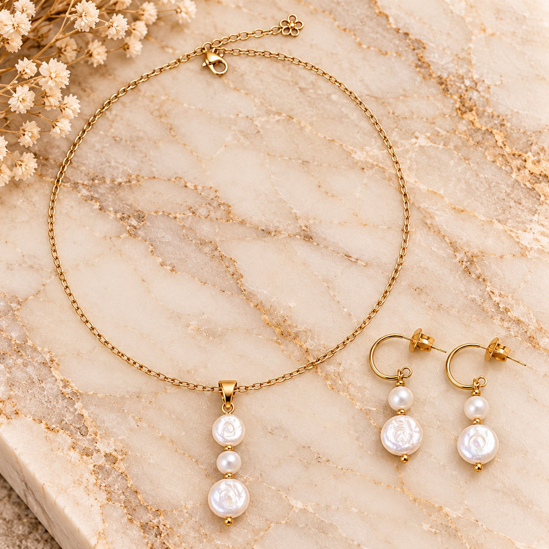 Venezia - Parelset Ketting en oorbellen - Zoetwaterparel