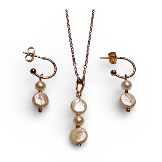 Venezia Set - Ketting - Oorbellen - Zoetwaterparel