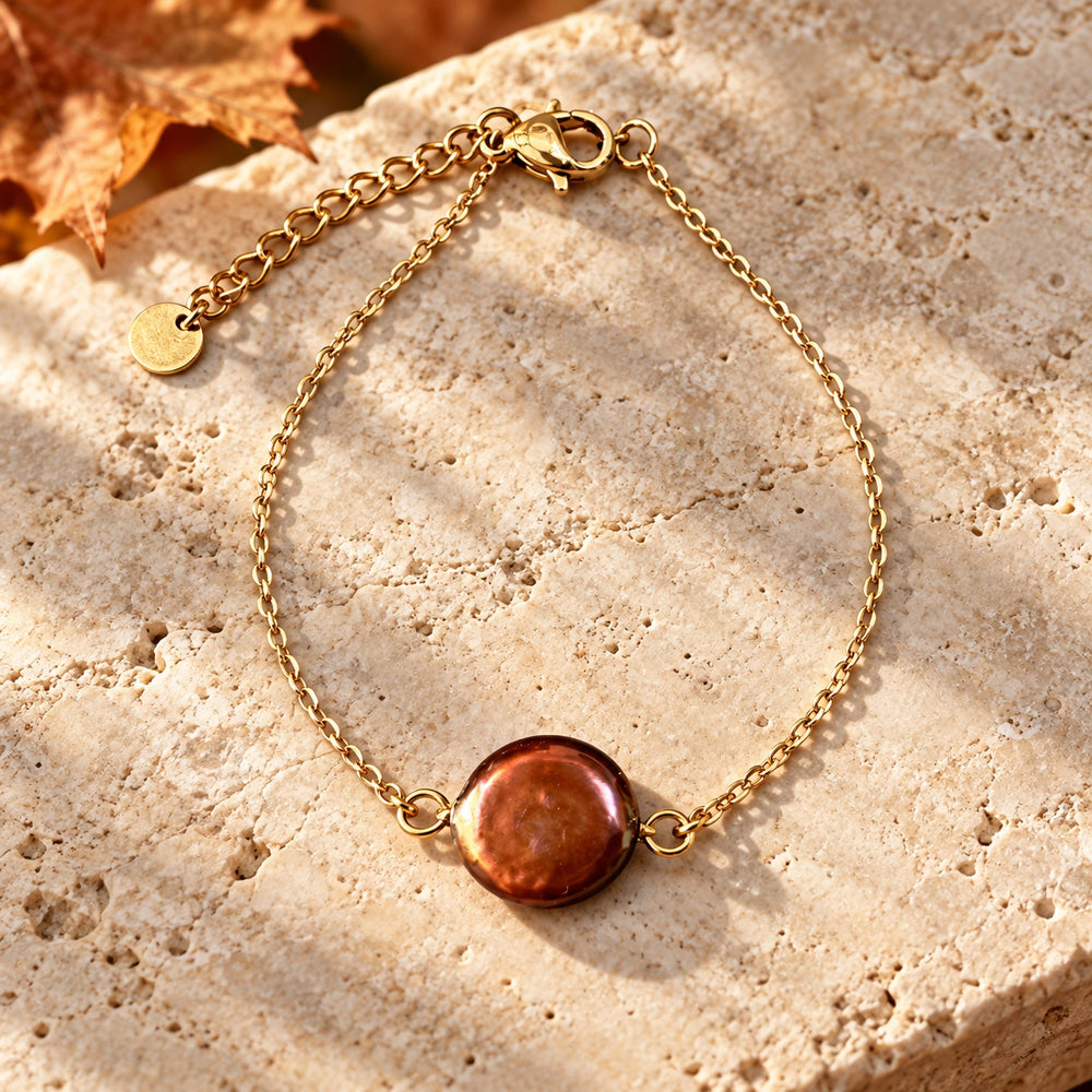 Sofia armband met koperbruine zoetwaterparel – herfst