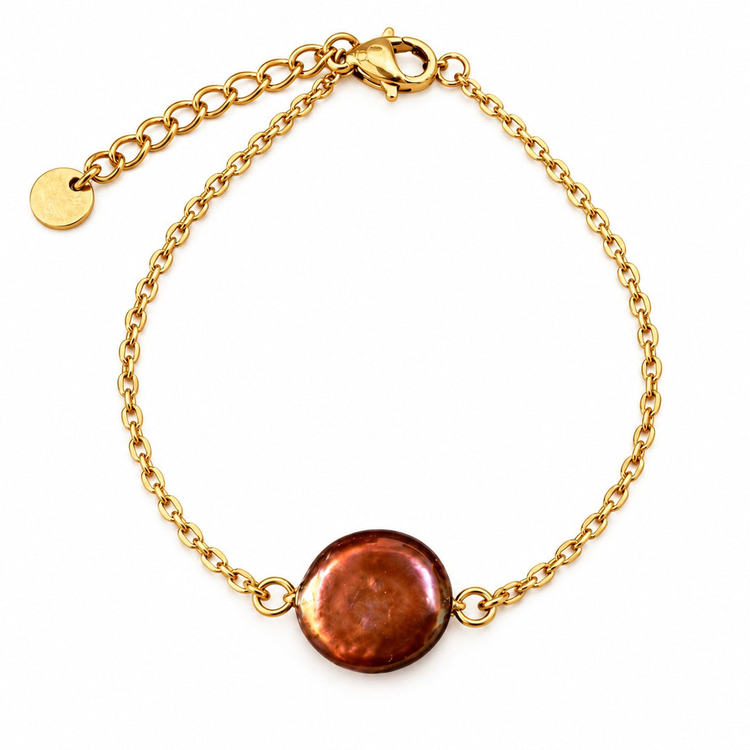 Sofia armband met koperbruine zoetwaterparel – wit